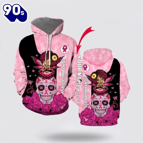 Customized Breast Cancer Rose Skull Angel All Over Print Hoodie