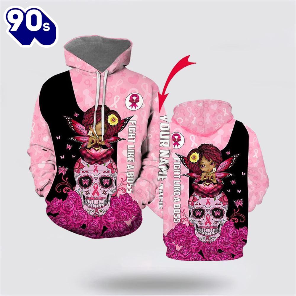 Customized Breast Cancer Rose Skull Angel All Over Print Hoodie Customized Breast Cancer Rose Skull Angel All Over Print Hoodie