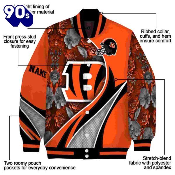 Customized Cincinnati Bengals Floral Print Orange Jacket