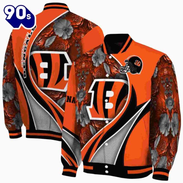 Customized Cincinnati Bengals Floral Print Orange Jacket