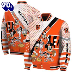 Customized Cincinnati Bengals Mickey Donald Goofy Orange White Jacket