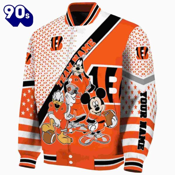 Customized Cincinnati Bengals Mickey Donald Goofy Orange White Jacket