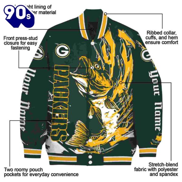 Customized Green Bay Packers Fishing Passion Green White Jacket