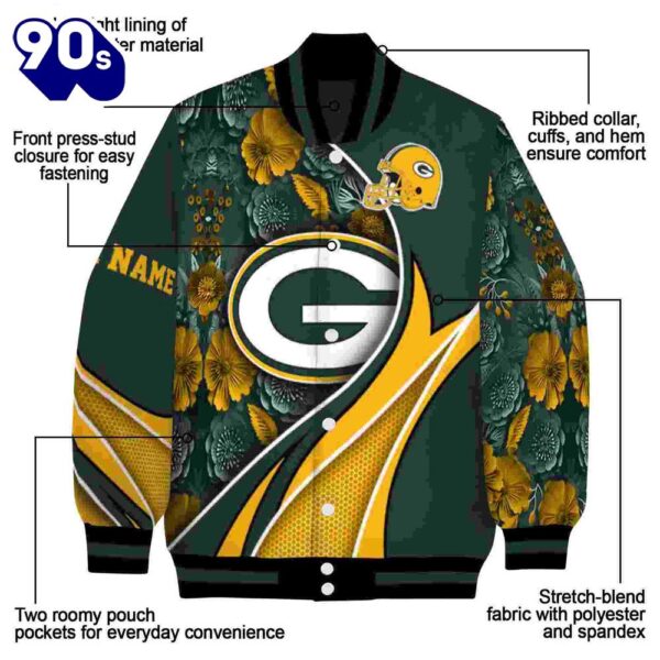 Customized Green Bay Packers Floral Print Green Jacket