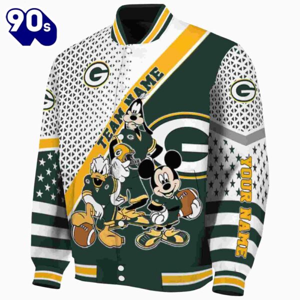 Customized Green Bay Packers Mickey Donald Goofy Green White Jacket