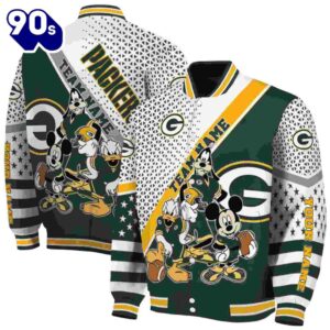 Customized Green Bay Packers Mickey Donald Goofy Green White Jacket