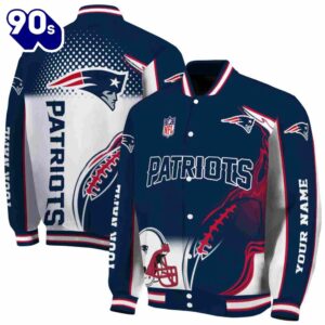 Customized New England Patriots Flaming Football Blue White Jacket