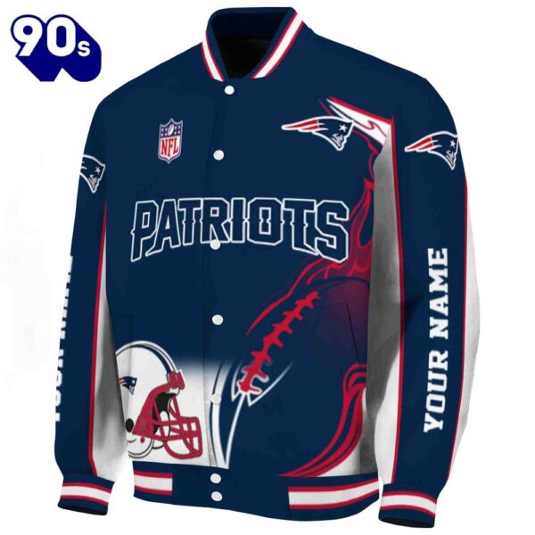 Customized New England Patriots Flaming Football Blue White Jacket