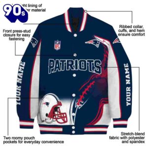 Customized New England Patriots Flaming Football Blue White Jacket