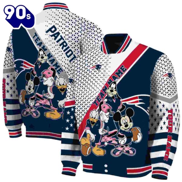 Customized New England Patriots Mickey Donald Goofy Blue White Jacket