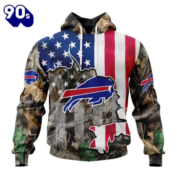 Customized NFL Buffalo Bills USA Flag Camo Realtree Hunting Unisex Tshirt