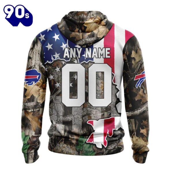 Customized NFL Buffalo Bills USA Flag Camo Realtree Hunting Unisex Tshirt