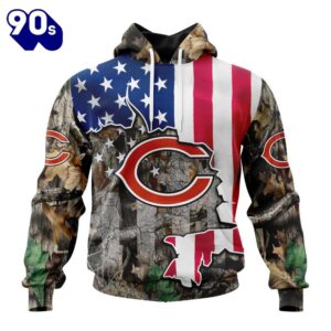 Customized NFL Chicago Bears USA Flag Camo Realtree Hunting Unisex Tshirt