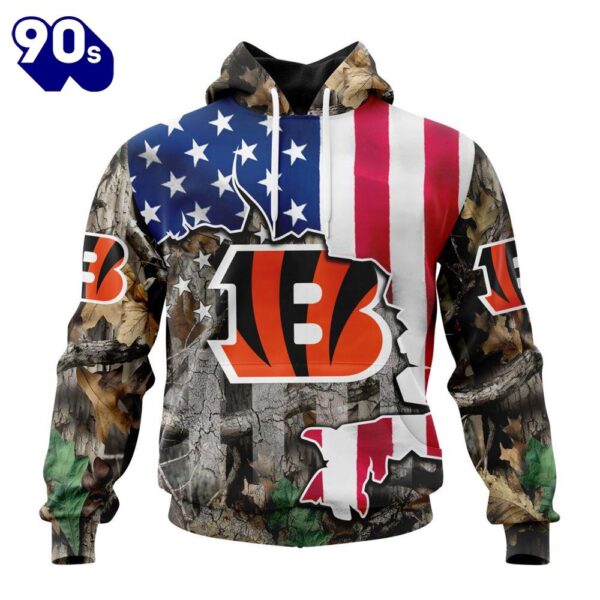 Customized NFL Cincinnati Bengals USA Flag Camo Realtree Hunting Unisex Tshirt