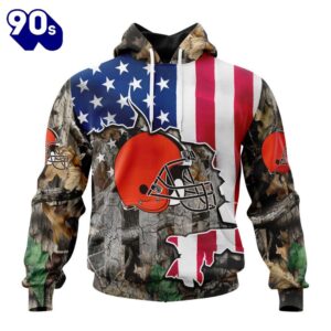 Customized NFL Cleveland Browns USA Flag Camo Realtree Hunting Unisex Tshirt