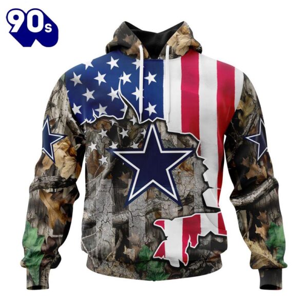 Customized NFL Dallas Cowboys USA Flag Camo Realtree Hunting Unisex Tshirt