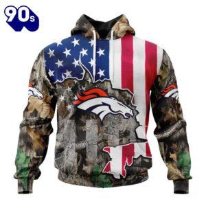 Customized NFL Denver Broncos USA Flag Camo Realtree Hunting Unisex Tshirt