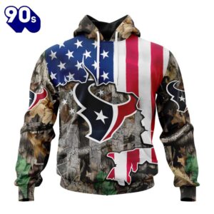 Customized NFL Houston Texans USA Flag Camo Realtree Hunting Unisex Tshirt