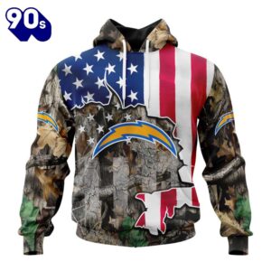 Customized NFL Los Angeles Chargers USA Flag Camo Realtree Hunting Unisex Tshirt