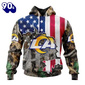 Customized NFL Los Angeles Rams USA Flag Camo Realtree Hunting Unisex Tshirt