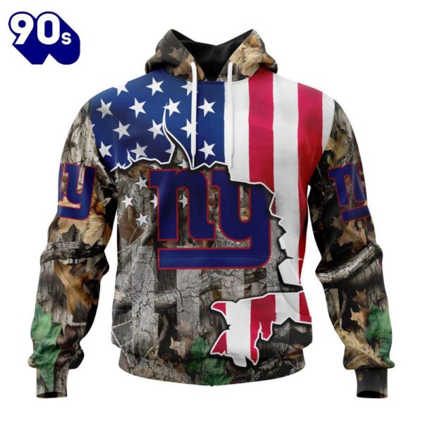 Customized NFL New York Giants USA Flag Camo Realtree Hunting Unisex Tshirt