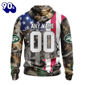 Customized NFL New York Jets USA Flag Camo Realtree Hunting Unisex Tshirt