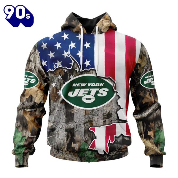 Customized NFL New York Jets USA Flag Camo Realtree Hunting Unisex Tshirt