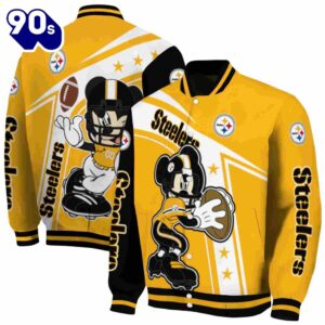 Customized Pittsburgh Steelers Mickey Football Gold White Jacket