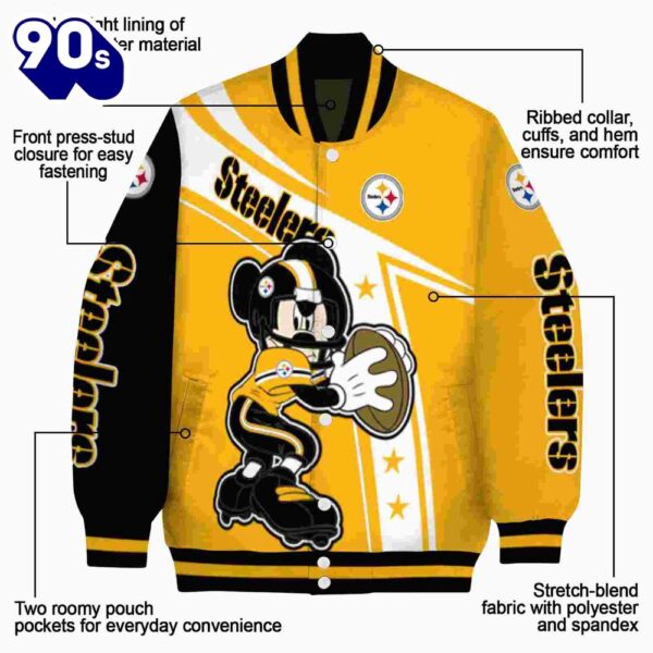 Customized Pittsburgh Steelers Mickey Football Gold White Jacket