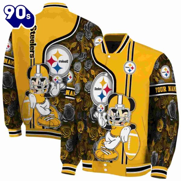 Customized Pittsburgh Steelers Rose Mickey Gold Jacket