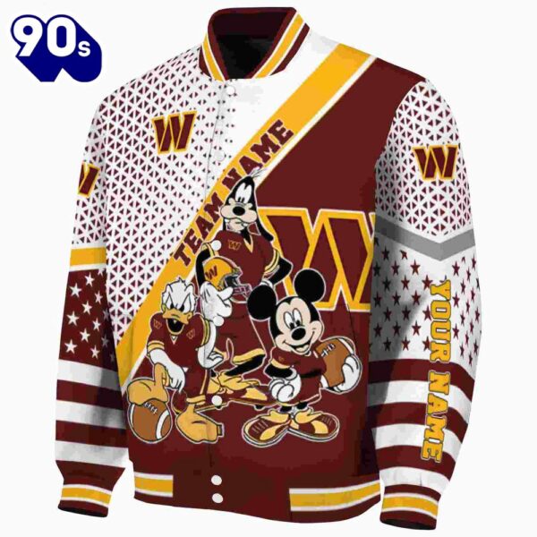 Customized Washington Commanders Mickey Donald Goofy Burgundy White Jacket