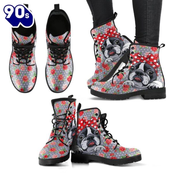 Cute Boston Terrier Leather Boots