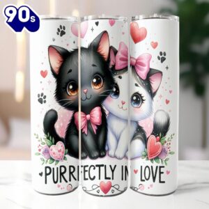 Cute Cat Valentines Tumbler, 20 Oz Skinny Tumbler, Kitten Tumbler, Tumbler, Valentine Tumbler