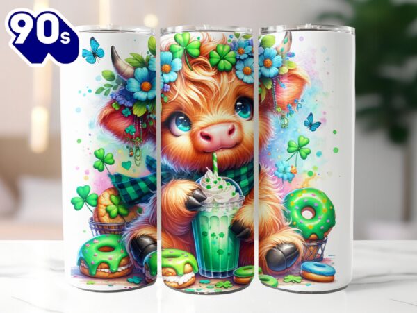 Cute Highland Cow St Patrick’s Day 20 Oz Skinny Tumbler, Highland Cow Tumbler, St Patrick’s Tumbler