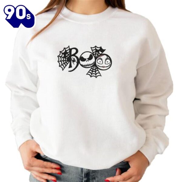 Cute Jack Skellington And Sally Embroidered Halloween Sweatshirt