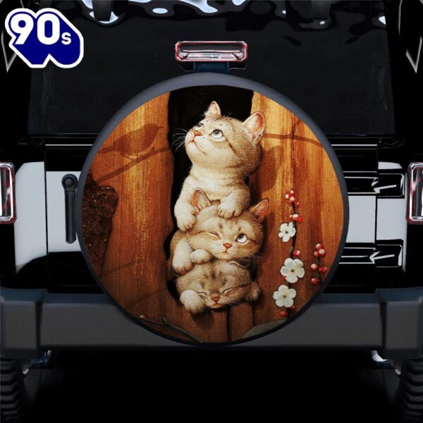 Cute Kitty Cat Wooden Car Spare Tire Covers Gift For Campers