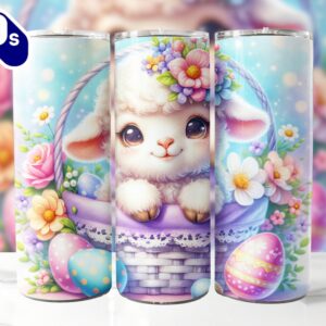 Cute Lamb Easter Basket 20 Oz Skinny Tumbler , Easter Sublimation, Spring Tumbler, Easter Tumbler