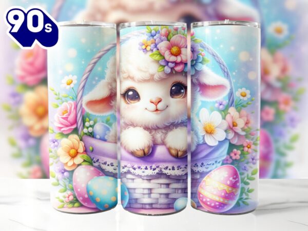 Cute Lamb Easter Basket 20 Oz Skinny Tumbler , Easter Sublimation, Spring Tumbler, Easter Tumbler