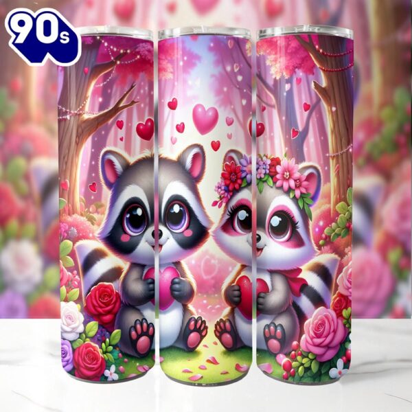 Cute Racoon Valentines 20 Oz Skinny Tumbler, Valentine Tumbler