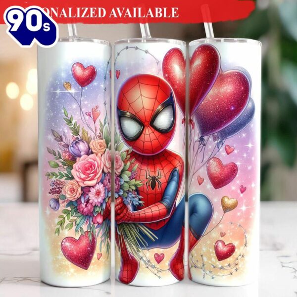 Cute Spiderman Valentine 20oz Tumbler With Lip And Straw