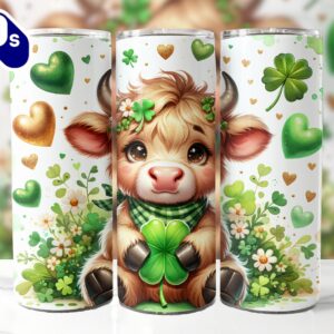 Cute St Patrick’s Day Highland Cow 20 Oz Skinny Tumbler, Highland Cow Tumbler, St Patrick’s Tumbler