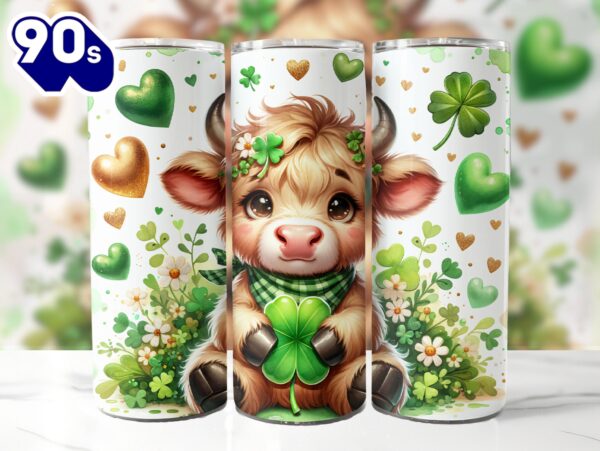 Cute St Patrick’s Day Highland Cow 20 Oz Skinny Tumbler, Highland Cow Tumbler, St Patrick’s Tumbler