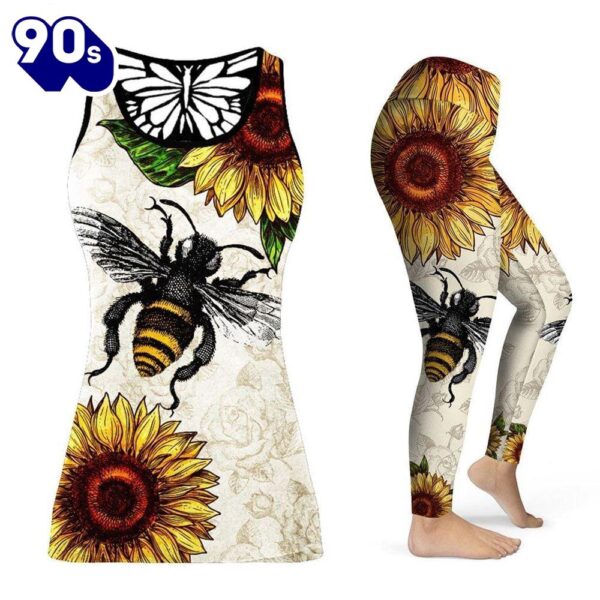 Cute Sunflowers Bees Combo Tank Top Leggings, Cool Sporty Outfits For Women