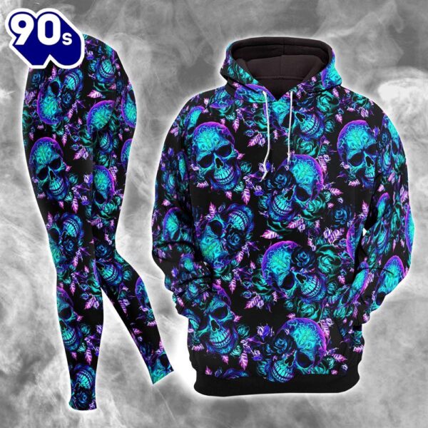 Cyan Skull Rose Gothic Combo Hoodie And Leggings