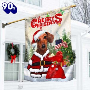 Dachshund Christmas Flag Santa Paws…