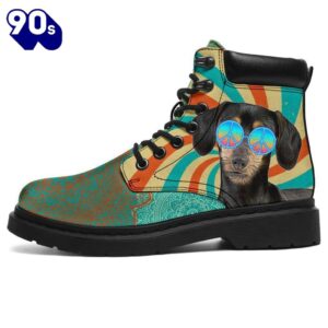 Dachshund Dog Leather Boots Shoes Hippie Style Funny