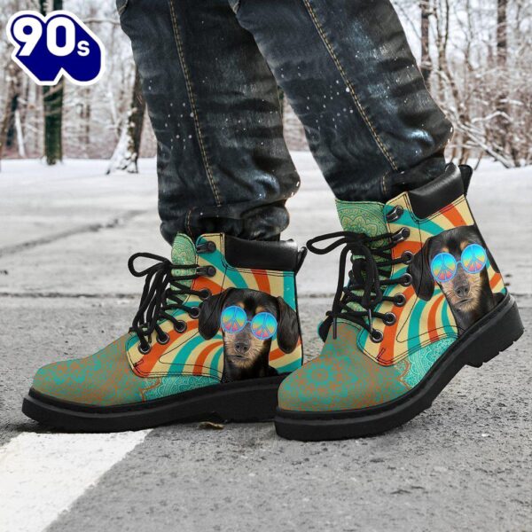 Dachshund Dog Leather Boots Shoes Hippie Style Funny