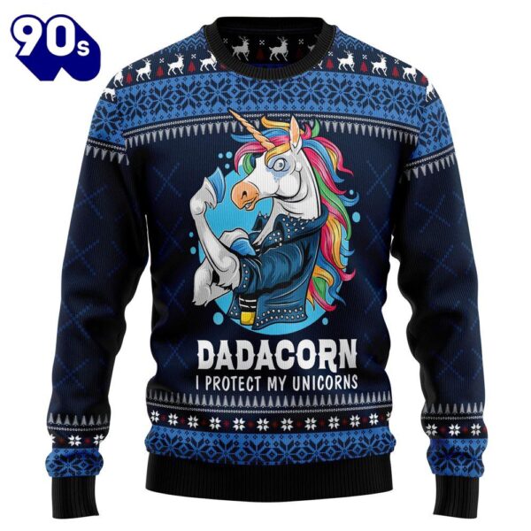 Christmas 2024  Dadacorn Protector Of My Unicorns Ugly Christmas Sweater