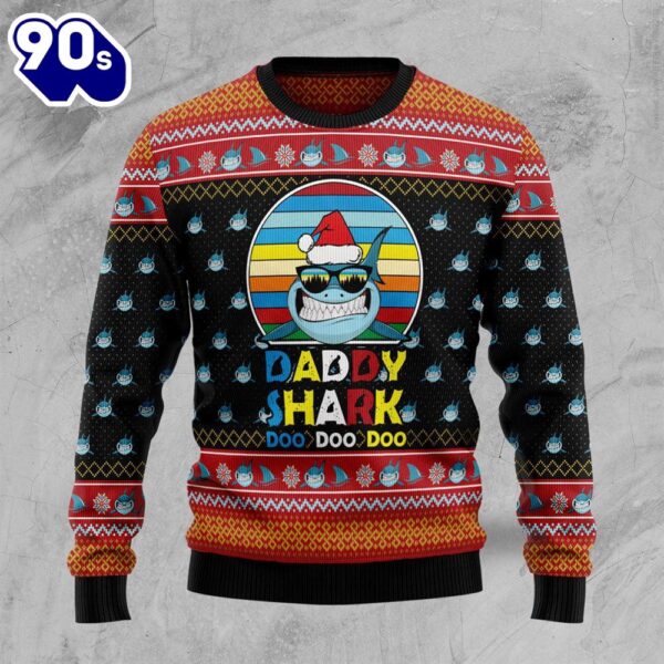 Christmas 2024  Daddy Shark Ugly Christmas Sweater