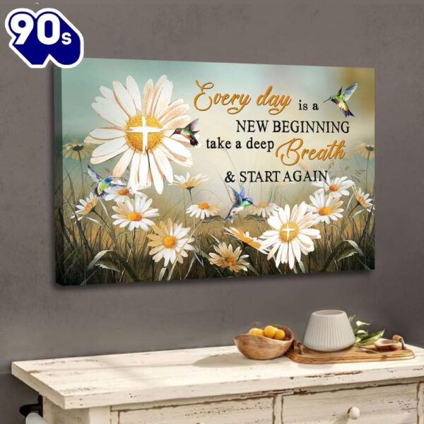 Daisy Flower, Every Day Is A New Beginning Christian Wall Art Canvas